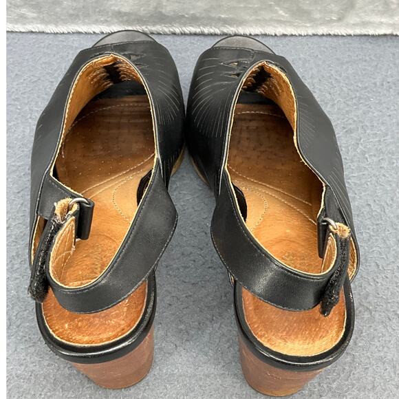 Clarks Artisan Briatta Slingback Black Leather Block-Heel Peep Toe Mule 10M - Picture 9 of 11